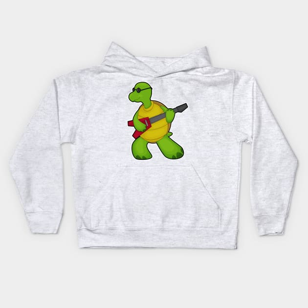 Turtle at Music with Guitar & Sunglasses Kids Hoodie by Markus Schnabel